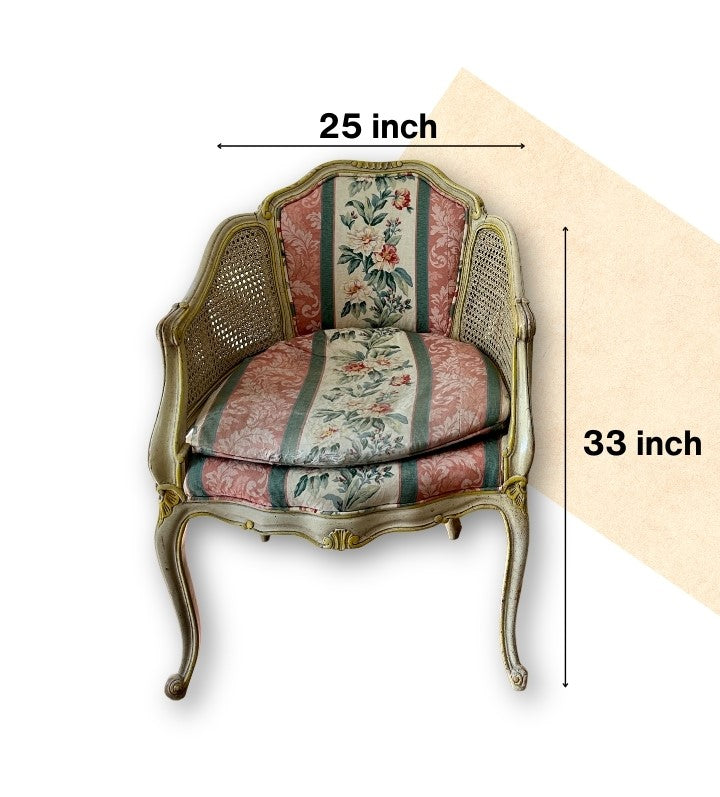 Pair of Antique French Cane and Upholstered Arm Chairs
